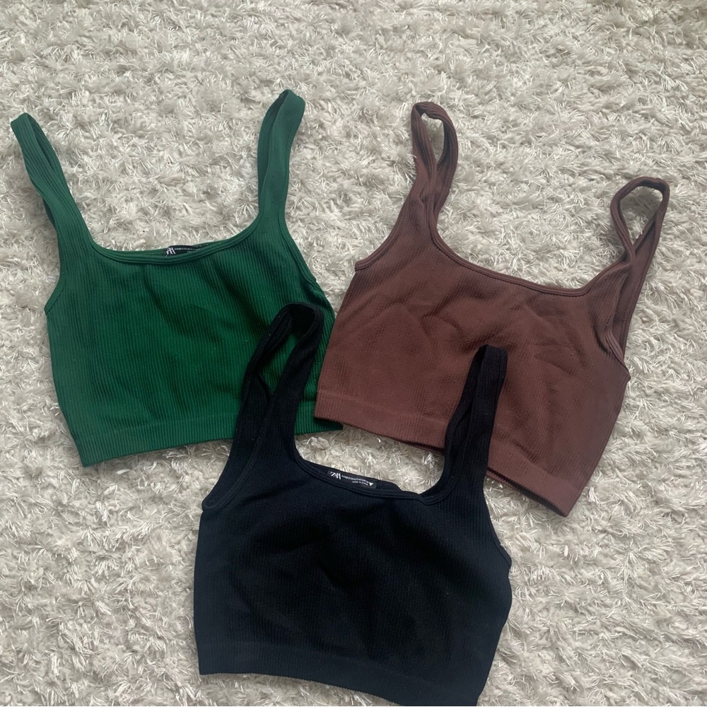 Bundle of 3 ZARA seamless crop top XS/S black, green, and mocha